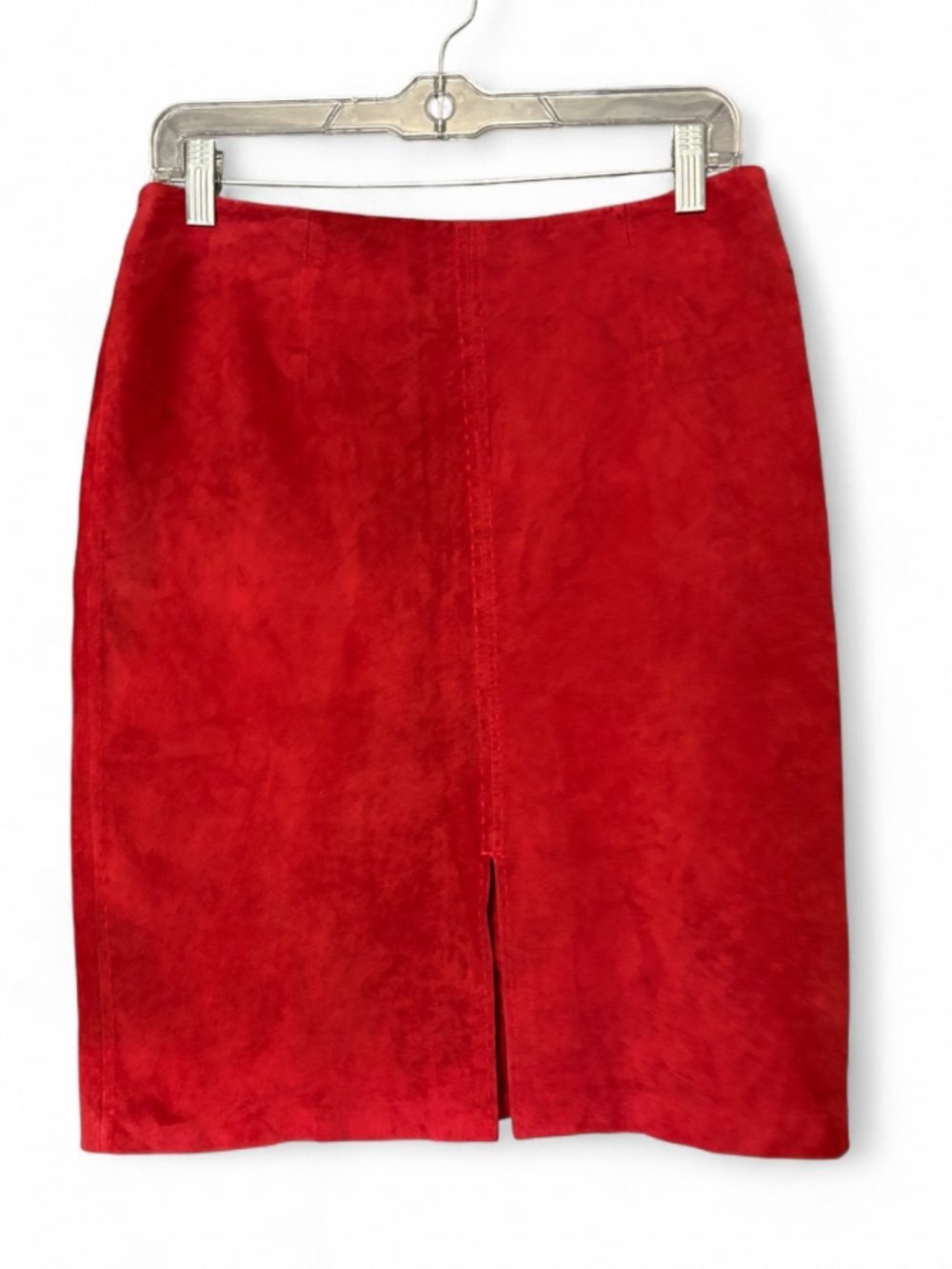 Willi Smith Red Suede Leather Slit Pencil Skirt